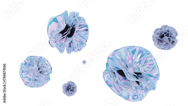 Fototapeta blender 3d organic objects render with metallic chrome texture