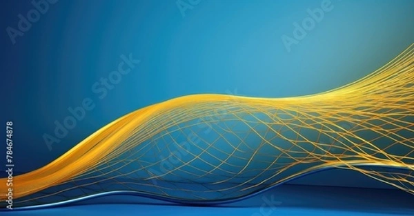 Fototapeta Abstract wavy background with golden lines, 3d render illustration