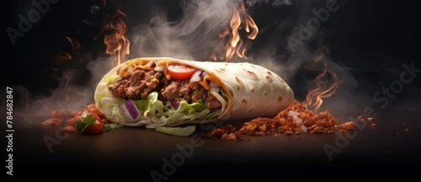 Fototapeta A mouthwatering burrito, its smoky essence adding to its inviting appeal.