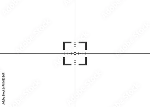Obraz A sniper scope overlay: a box and marked crosshair lines, set against a transparent background. Concepts: targeting, menace, focusing, precision, clarity.
