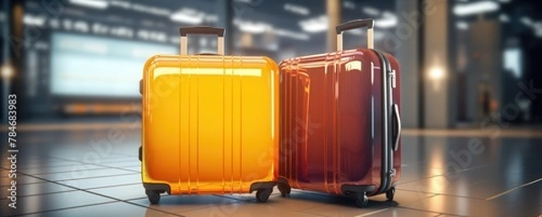 Fototapeta The lone suitcases in the empty airport lounge symbolize the temporary separation between travelers and their belongings.