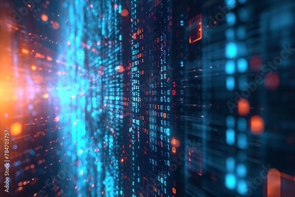 Fototapeta An image featuring a colorful blue and orange background filled with numerous dots, Abstract representation of encryption technology, AI Generated