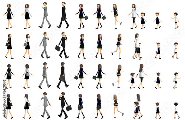 Obraz 歩いている人々のバリエーションの３D-CG