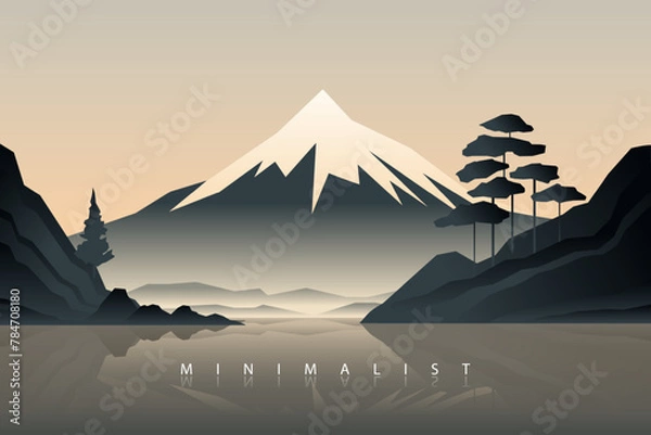 Fototapeta Minimalist abstract landscape poster. Nature wall decor.  Mountain background. Abstract art wallpaper for prints, art decoration, wall arts and canvas prints. Vector illustration