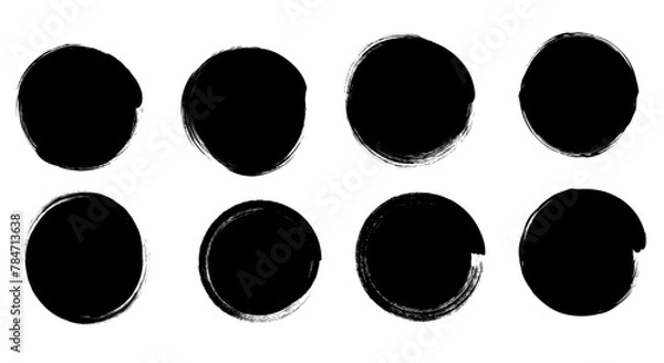 Fototapeta Grunge round shapes. circle brush strokes, hand drawn round circle paint brush. Grunge circle border stroke line vector.