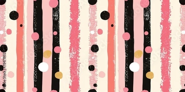 Fototapeta A fun and chic wallpaper with alternating stripes in shades of pink interspersed with polka dots in coordinated colors.