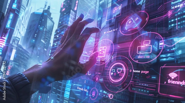 Fototapeta Business people analyzing data on large screen with graphs in conference room