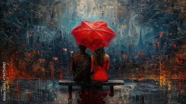 Obraz two lovers under red umbrella in Paris