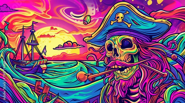 Obraz A psychedelic Pirate. Generative AI