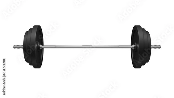 Fototapeta Metal barbell with weight plates isolated on transparent and white background. Sport concept. 3D render