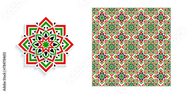 Fototapeta Ornament in eastern style. Islamic decor elements and template prints for national design. Ornament in eastern style. Arabic vector mandala flowers and backgrounds set. Traditional KSA, Kuwait, Oman, 