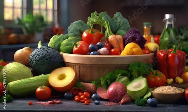 Obraz Vegetables, fruits, citrus fruits and berries in abundance
