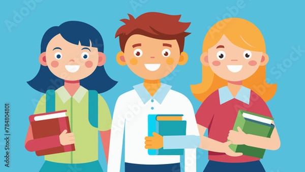 Fototapeta Students with new books vector illustration