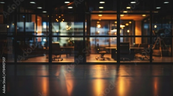 Obraz Blurred large office interior background at night time, Generative AI