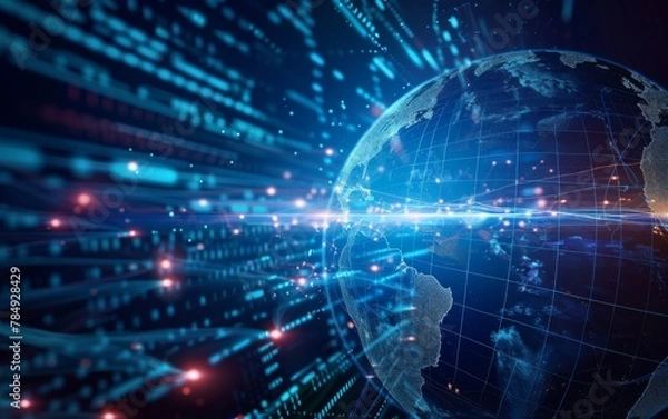 Fototapeta Communication technology for internet business. Global world network and telecommunication on earth cryptocurrency and blockchain and IoT