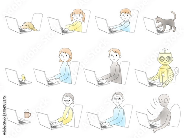 Obraz パソコンに向かう人と愉快な仲間