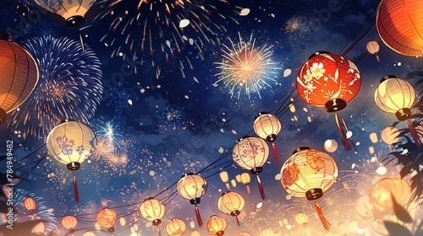 Fototapeta 提灯と花火の風景8