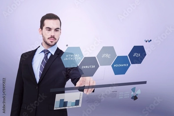 Obraz Composite image of cheerful businessman pointing at camera