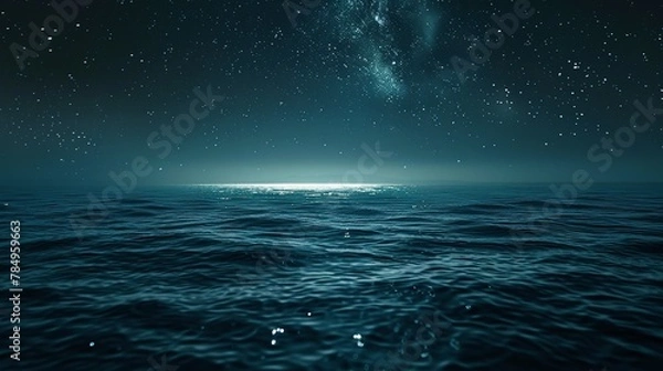 Fototapeta Dark horizon, starry backdrop, close-up, straight-on shot, night ocean solitude, infinite expanse 