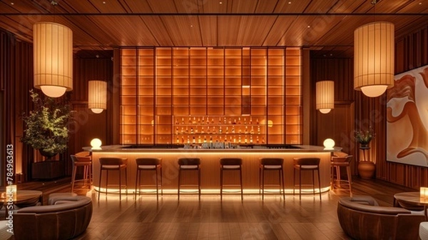 Obraz Modern Bar Interior with Warm Ambient Lighting