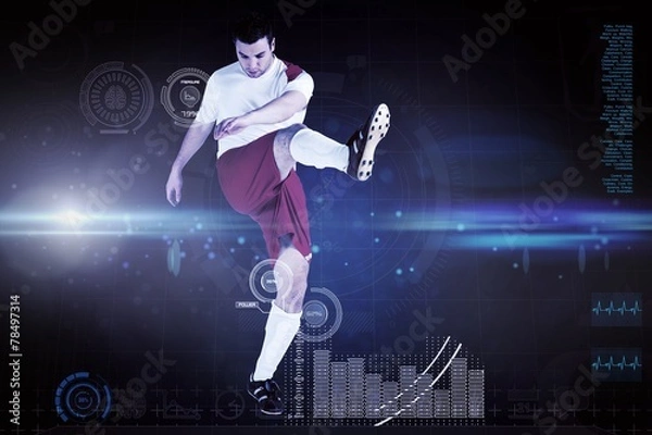 Fototapeta Composite image of football player in white kicking