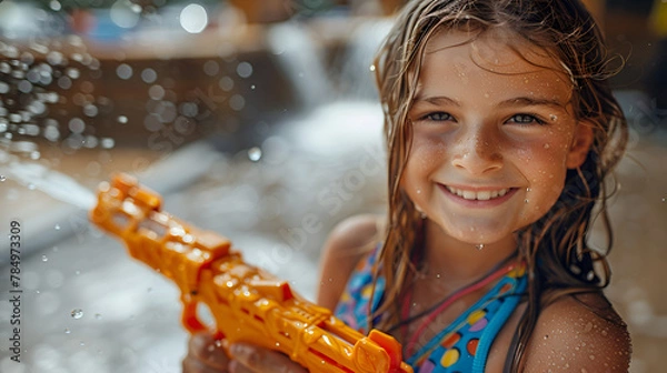 Obraz Summer Fun: Kids Playing with Water Guns"
   