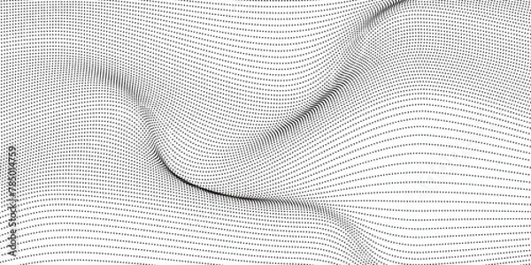 Fototapeta Flowing dot particles wave pattern halftone black gradient smooth curve shape isolated on transparent background. Vector in concept of technology, science, music, modern wave