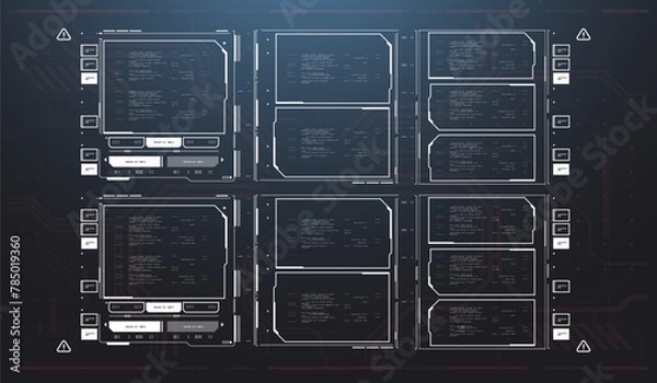 Fototapeta Game UI elements in cyber style. Futuristic interface ui. Holographic hud user interface elements, high tech bars and frames.