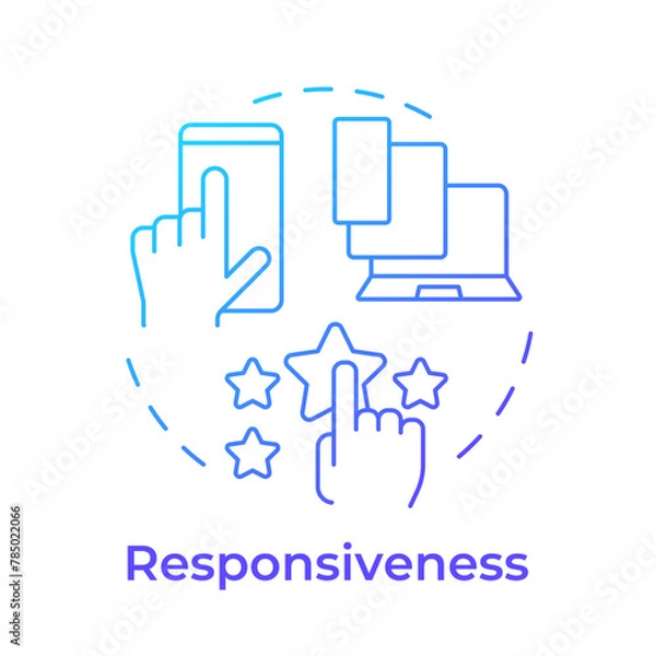 Obraz Responsiveness blue gradient concept icon. Software tools, device compatibility. Customer satisfaction. Round shape line illustration. Abstract idea. Graphic design. Easy to use in infographic