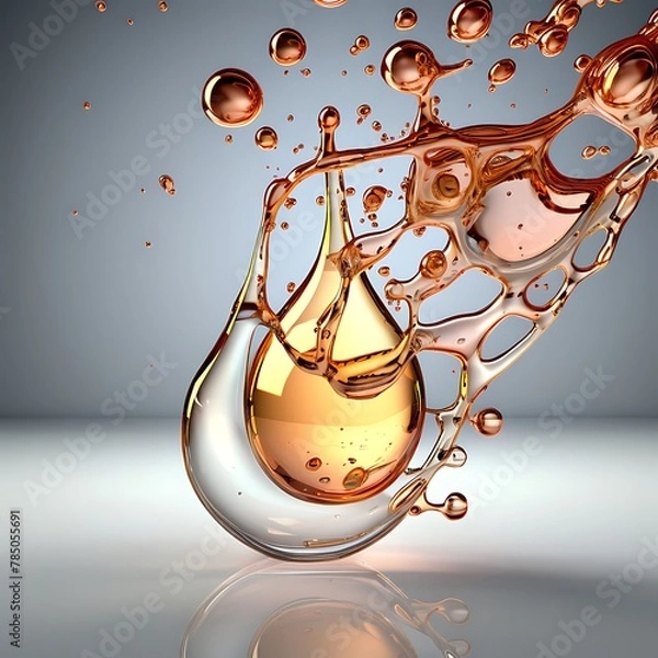 Fototapeta A cosmetic serum or oil drop on a skin cell, promoting skin repair and moisturizing with collagen and exosome, showcasing the advanced technology used in skincare products