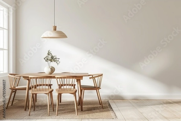 Fototapeta Horizontal frame mock-up in modern symmetric interior, digital illustration. Beautiful simple AI generated image in 4K, unique.