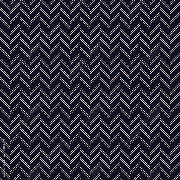 Fototapeta Classic tweed herringbone style pattern. Geometric lines print in blue and beige color. Classical English background for wool textile fashion design.