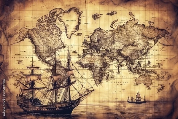 Fototapeta Vintage maps or nautical charts, appealing to the explorer's spirit. Generative AI