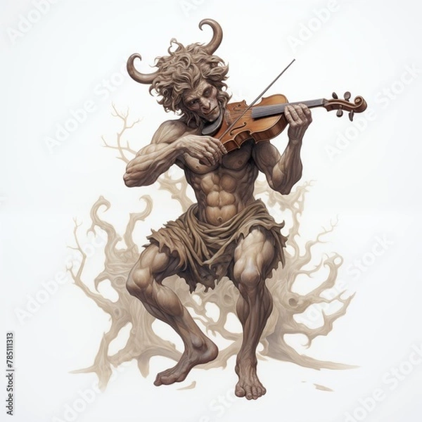 Fototapeta Illustration of a Satyr with a Fiddle on a White Background
