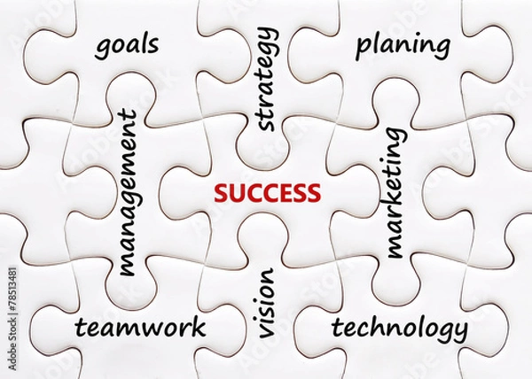Fototapeta Words on jigsaw puzzle background, success in business concept