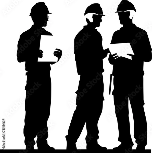 Fototapeta Blueprint Unity Engineer Vector Logo Design Dynamics Paper Holding Engineers Emblem