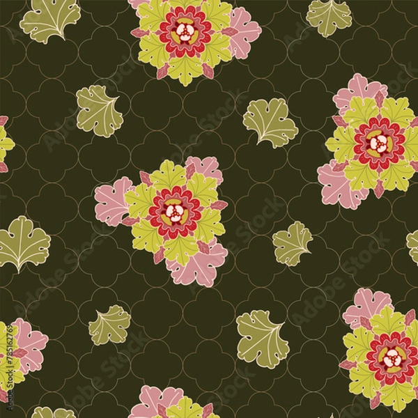 Obraz Vector dark green seamless pattern background: Scattered Rosettes.