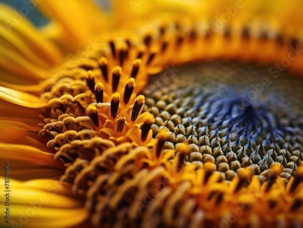 Fototapeta A close up of a sunflower with many stamen. AI.