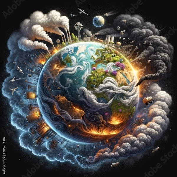 Fototapeta Global warming, Surreal Earth Depicting Environmental Contrast