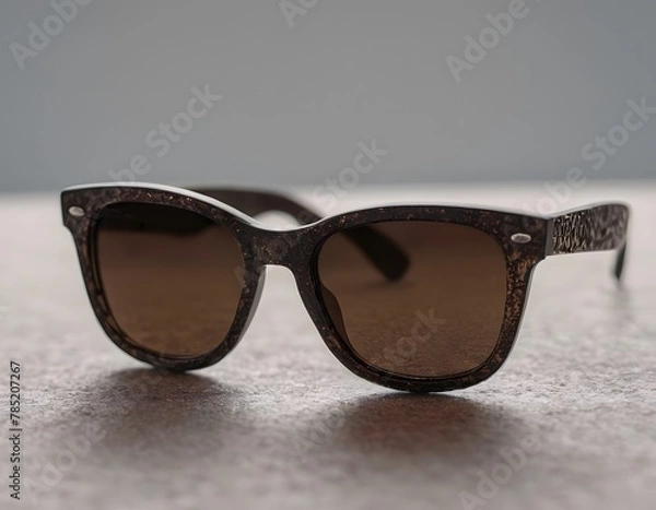 Obraz Sunglasses: Frame and Lens Texture Close-Up. showcasing the texture and quality of the materials. The sunglasses are positioned against a blurred backdrop to highlight their design