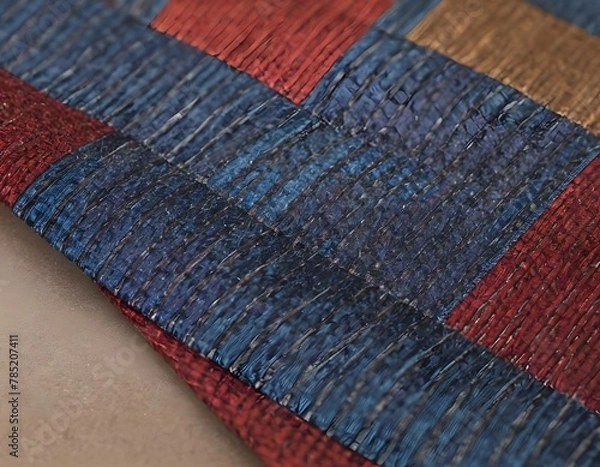Obraz Silk Tie: Close-Up on Fabric Weave and Color. A detailed close-up of the smooth fabric of a plain silk tie, laid out to display its sheen and quality. The focus is on the fabric's luxurious texture