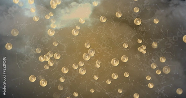 Fototapeta Image of shapes moving over bitcoins