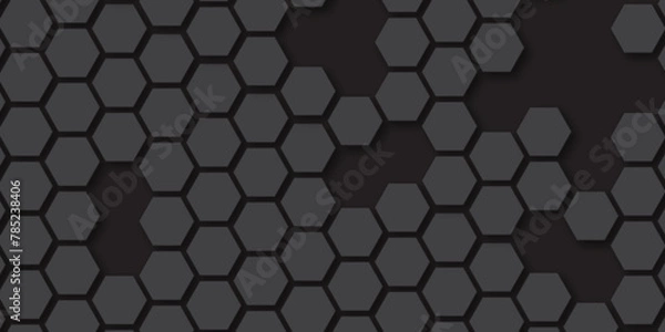 Fototapeta Black hexagon background. grey concrete cement stone tile wall. 3d illustration rendering.  Black geometric layout template. Abstract background of modern wall. colored paper in dark colors. 
