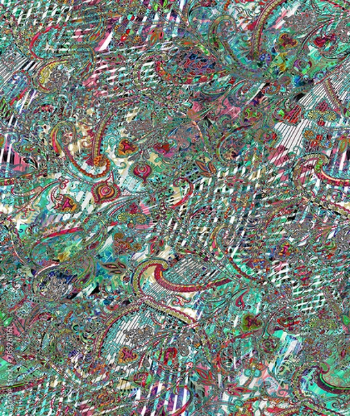 Fototapeta Floral pattern of intertwined intricate abstract elements. Abstract design, illustration background crafted for textile or print. Seamless pattern