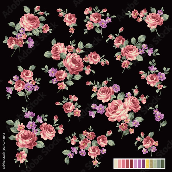 Fototapeta A collection of rose materials ideal for textile design,