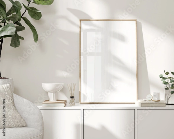 Obraz One frame mockup, Home interior background, 3D render