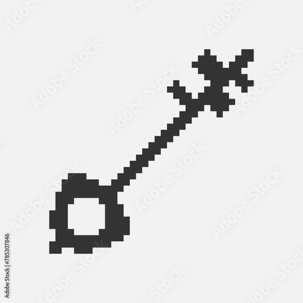 Fototapeta black and white simple flat 1bit vector pixel art icon of fantasy retro vintage key. password login security