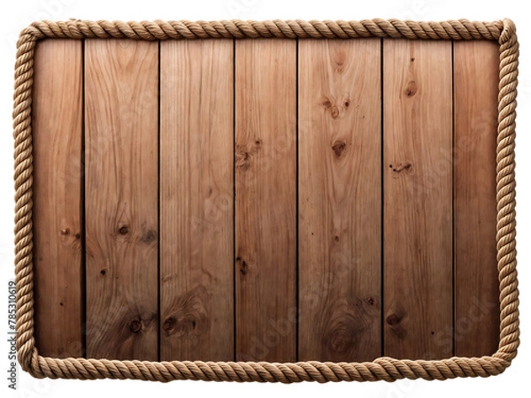 Fototapeta Blank wooden sign with a rope border on a transparent background. Rustic blank wooden sign background with copy space.
