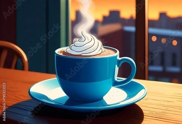 Obraz A Steaming Mug Of Hot Cocoa On A Cozy Cafe Table