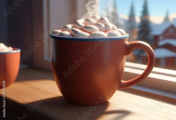 Obraz A Steaming Mug Of Hot Cocoa On A Cozy Cafe Table